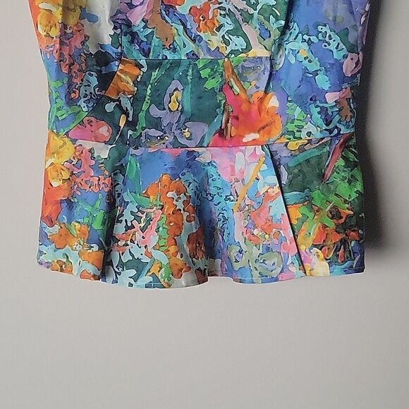 NEW Amanda Uprichard S Peplum Blue Retro Tank Top Cotton Poplin Stretchy Fitted - Picture 3 of 11